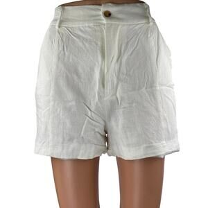 Walter Baker Women's White Linen High Waisted Pleated Casual Mini Shorts Size M